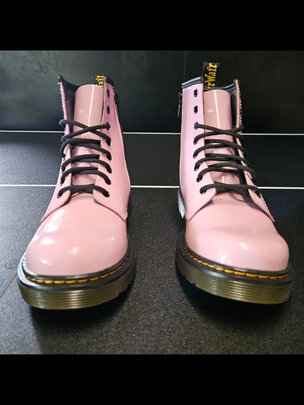 Dr. Martens Pink Patent 8-Eye Lace-Up Boots